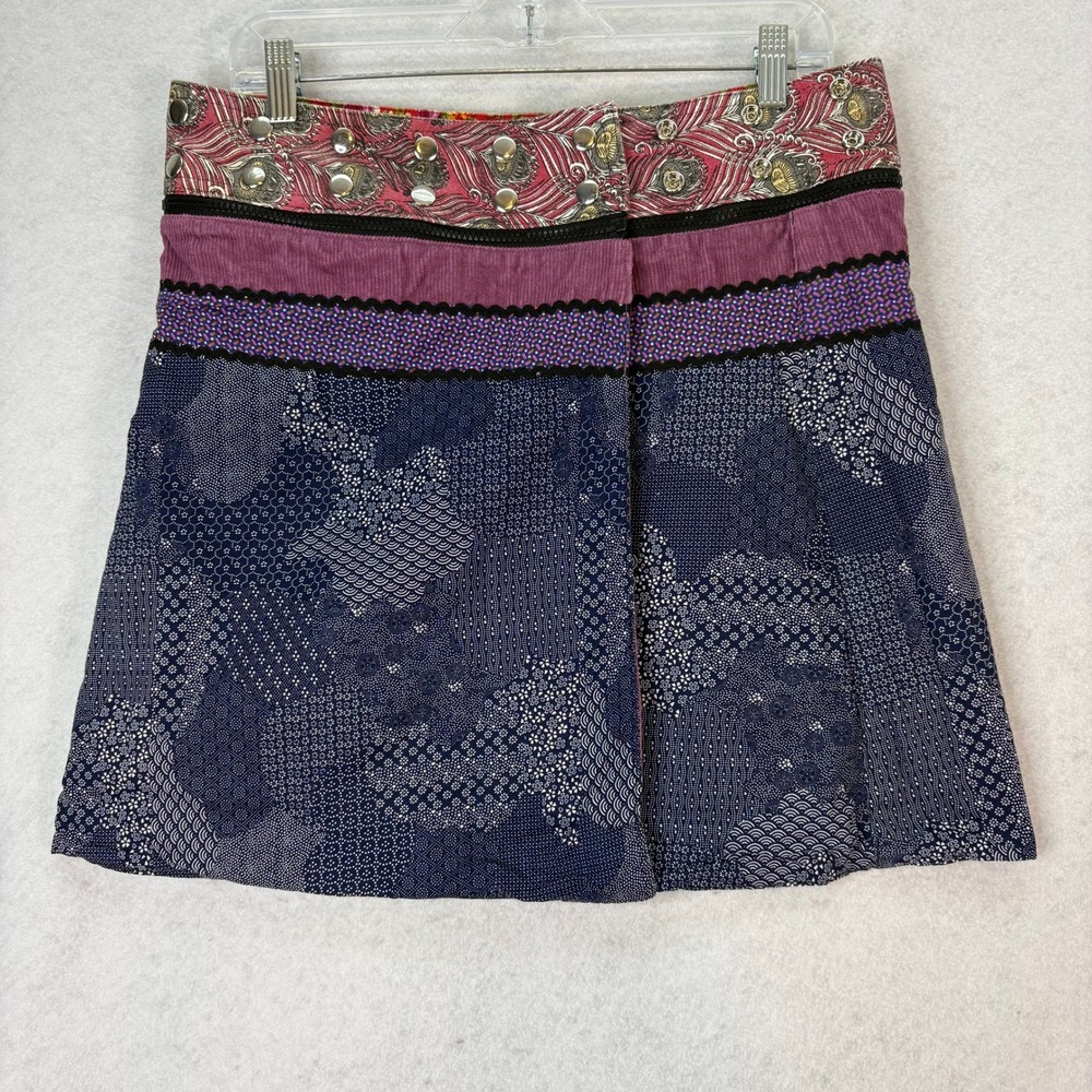 ZAND Amsterdam Reversible Corduroy Patchwork Wrap Skirt One Size Fits Most Boho